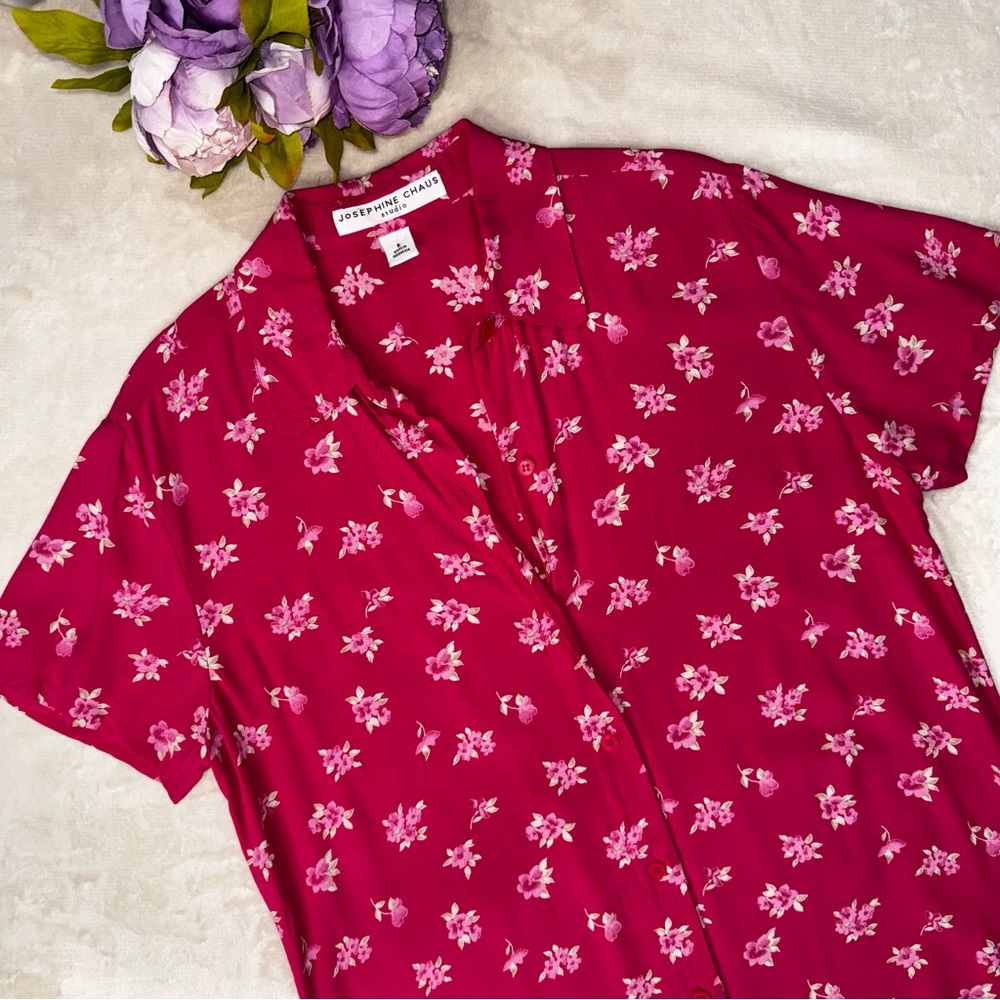Josephine Chaus Pink Floral Button Down Blouse
